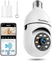 Noonkey 2K/3MP Light Bulb Security Camera, 5G& 2.4GHz WiFi Alexa E27 360° Light Socket Camera for Outdoor, Wireless WiFi Home IP Camera with Motion Tracking Alarm, Color Night Vision,Two-Way Talk.