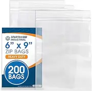 Spartan Industrial - 200 Count - 6” X 9” (4 Mil Heavy Duty) Thick Durable Clear Plastic Reclosable Zip Poly Bags with Resealable Lock Seal Zipper