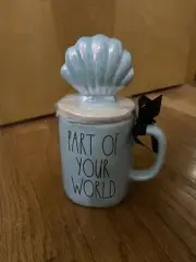 Rae Dunn Blue Iridescent Little Mermaid PART OF YOUR WORLD Mug/ Shell Topper/NWT