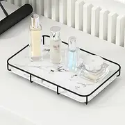 Dobbyby Vanity Tray Makeup Organizer Cosmetics Storage Bathroom Skincare Organizer Countertop Display Rack in Dresser Stainless Steel Shelf Marble Print Ceramic Trays