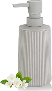 Beige Soap Dispenser, Small Hand Soap Dispenser for Bathroom, Refillable Dish Soap Dispenser for Kitchen Countertop, Modern Striped Liquid Soap Dispenser with Pump (Beige, Liquid)