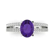 2.32 ct Oval Cut Natural Gemstone Solitaire with Accents Promise Ring White Gold