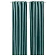 SANELA curtains, 1 pair, dark grey-turquoise/with heading tape, 140x250 cm
