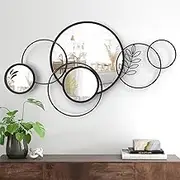 UAEOO Decorative Round Mirror, Large Metal Wall Art for Entryway, Living Room, Bedroom, Dining Room, Kitchen - 45''x25.5''