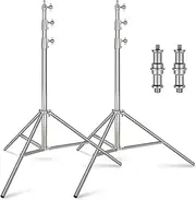 MSKIRA 2PCS Stainless Steel Light Stand 9.2ft/2.8M Foldable & Portable Heavy Duty Photography Tripod Stand Spring Cushioned, 1/4 to 3/8 Screw Adapter for Studio Softbox, Monolight, Umbrella, Reflector