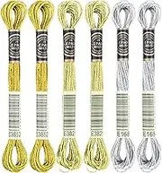 6 Skeins Embroidery Thread, 3 Colors Metallic Embroidery Floss Set, Polyester Cross-Stitch Threads for Hand Embroidery, String Art
