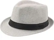 [Cherjoury] Short Brim Hats Mens Vintage Hat with Black Bands 8 Solid Color Size Fit Most Light Grey