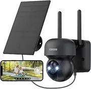 FOAOOD 2K Surveillance Camera Outdoor Battery, 360° PTZ Camera Surveillance Outdoor Solar Outdoor Camera with Night Vision Colour, PIR Person Detection, 2-Way Audio, IP66 Waterproof