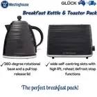Westinghouse Toaster 2 Slice & Cordless 1.7L Kettle Jug Black Electric Combo Set