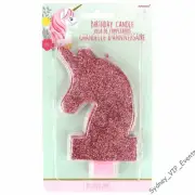 GIRLS BIRTHDAY PARTY MAGICAL UNICORN LARGE CANDLE PINK GLITTER CAKE TOPPER DECOR
