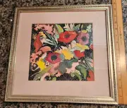 Vintage "Flowers" Picture Matted and Framed 13"x13" Real Glass Silver Frame.Hang