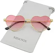 [NIDOVIX] Cute Heart Sunglasses for Women Fashion Metal Frame UV400 Protection Lens Glasses