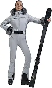 [GSOU SNOW] Ski Suit Women One Piece Snowsuit Slim Ski Jumpsuit Faux Fur Snowboard Waterproof Windproof Insulated Warm Hooded