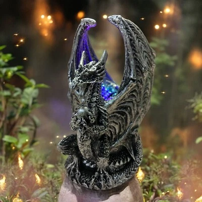 Dragon Guardian with Colour Changing LED Light Crystals Fantasy Sculpture