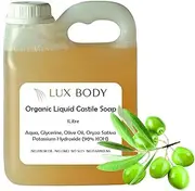 Lux Body Pure Organic Liquid Castile Soap - Thick & Concentrate. Free of: Parabens, Sulfates, Mineral Oil, Phthalates, Formaldehyde, PEGs and it's also Gluten-Free, Non-GMO - 1Litre