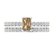 1.41ct Emerald Round Cut Champagne Stone Ring bridal Set 14k White solid Gold