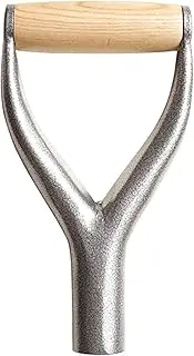 SYCOOVEN Shovel D Grip Handle, Metal Shovel Replacement Handle with Wooden Grip Spade Handle for Garden Digging Raking Tool, 3.1cm/1.22inch Inner Diameter(Silver)