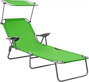 Folding Chaise Longue, Adjustable Backrest Beach Chair Sun Lounger with Canopy, Heavy Duty Sunbathing Recliner Cot for Outdoor Patio Yard Poolside