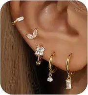 [FIRSAUKI] Earring Sets for Multiple Piercing Cartilage Stud Earrings for Women Hypoallergenic Dainty Gold Earrings 14K Gold Plated Earring Stack Trendy Small Huggie Hoop Earrings