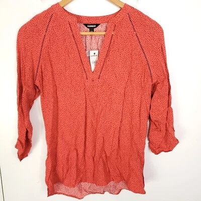 Express TOp Womens Size XS Polka Dot New Roll Tab Sleeves V Neck Red New