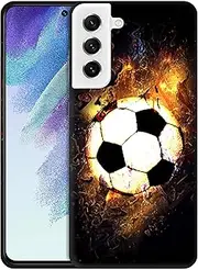 [GlamCase] for Samsung Galaxy S21 FE 5G, Galaxy S21 FE 5G Case - Soccer On Fire Design Printed Slim & Sleek Cute Hard Plastic Protective Designer Back Phone Case/Cover for Samsung S21 FE 5G White