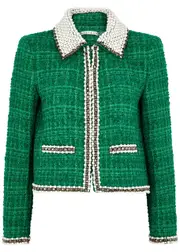 Alice + Olivia Kidman Embellished Tweed Jacket - Green - L (UK14 / L) L (UK14 / L)