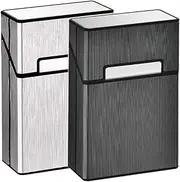 LORWING Cigarette Case King Size Aluminum for Whole Package Cigarettes 20pcs Anti-Collision Splash Proof and Scratch Resistant (2 Pack - Black + Silver)