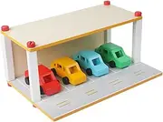 Perfeclan Wooden Toy Parking Lot with Car, Pretend Play Educational Toys, Garage Toy Set for Kids