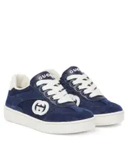 [Gucci Kids] Gucci Kids Interlocking G suede-trimmed sneakers UK 12 blue