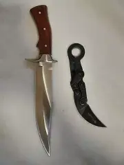 SET 2 knives - Bowie Knife with Leather Sheath and Folding Tactical Karambit