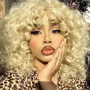 (Blonde) - Short Curly Hair Wigs Andromeda Synthetic Afro Curly Hair Wig for African American black Women Resistance Fibre 36cm 195g (Blonde)
