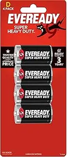 Eveready Super Heavy Duty D Size Batteries 4 Pack