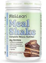 Fit & Lean Meal Shake Fat Burning Meal Replacement with Protein, Fiber, Probiotics and Organic Fruits & Vegetables and Green Tea for Weight Loss, Chocolate Peanut Butter Pie, 1lb, 10 Servings