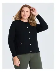 [Taking Shape] Cotton Buttoned Knit Cardigan in Black