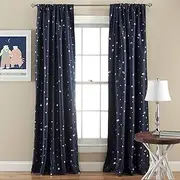 [Lush Decor] Star Room Darkening Window Panel, 52 by 84-Inch, Navy, Set of 2