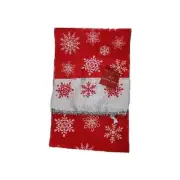 Christmas Holiday Table Runner Red White Snowflakes Silver Fringe 14" X 72"