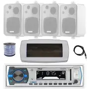 Pyle Bluetooth Marine Radio,Cover, Antenna,Wire, 4x 4" 30 Watt White Speaker