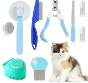 8Pcs Cat Grooming Kit Flea Comb, Shedding Brush Silicone Toothbrush & Bath Brush