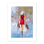 Woman Shopping City Print Canvas Premium Wall Decor Poster