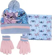 [Disney] Stitch & Angel Bobble Hat + Snood Scarf + Gloves Set Girls 3 Piece Winter Set Gift