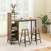 Costway 3 Pieces Bar Table and Chair Set with Wine Glass Holders and Wine Rac...