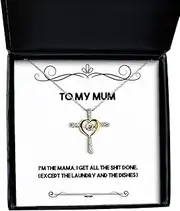 Funny Mum Gifts, I'm The Mama. I Get All The Shit Done. (Except), Inspire Cross Dancing Necklace For Mom, Jewelry From Daughter, Unique gifts for mom, Unique gift ideas for mom, Mothers day gifts,, Sterling Silver, Cubic Zirconia