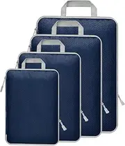 [Areaphmet] Packing Cubes for Travel, 4pcs a Set Compression Packing Cubes Travel bags Organisers Expandable Storage Travel Accessories Luggage Suitcases-DarkBlue