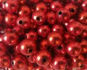 100 pcs Metallic Red Loose Artificial Plastic Pearls 10mm Round Craft Beads