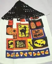 Home Decor' Kitchen Hanging Towel Halloween Ghost Witch Pumpkin Cat Spider Bats