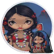 Winged Tiki Hula Girl Hawaiian Volcano Fairy Round Beach Towel