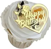 mdgfge 15Pcs Happy Birthday Mirror Acrylic Gold Cake Toppers Desert Cupcake Toppers Decorations
