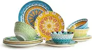 Dinnerware Set Plates Bowls Sets - 12 Piece Ceramic Dinner Set - Modern Kitchen Dish Set - Colorful Decorative Dishware Set - Ideal for Housewarming Gift - Microwave Dishwasher Safe - Service for 4