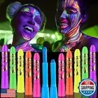 12pcs Glow Face Body Paint, Glow In The Dark Under UV Black Light Sticks Make