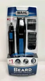 Wahl Beard Battery Trimmer Blade Set Blue/Black - Nose & Ear Trimmer Bonus - New